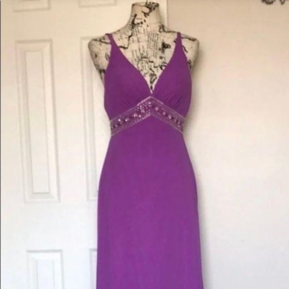 Purple beaded prom dress